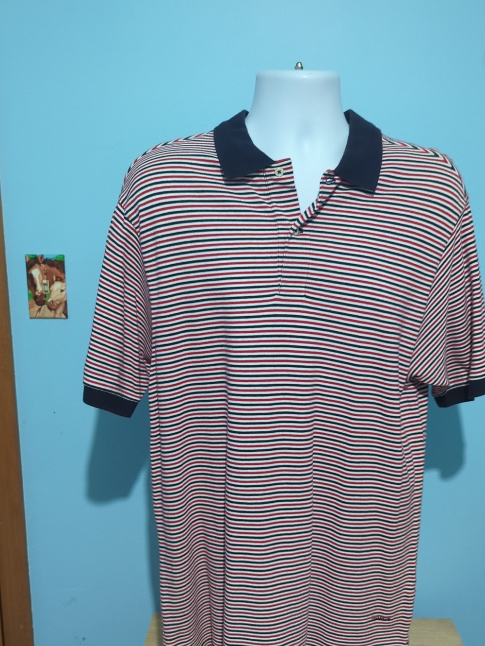 Daniel Cremieux Red & White Striped Polo with Navy Contrast Collar